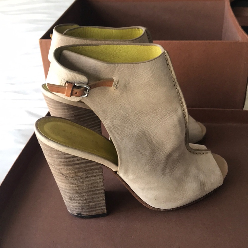 Coach Beige Open-Toe Leather Block Heel Sandals